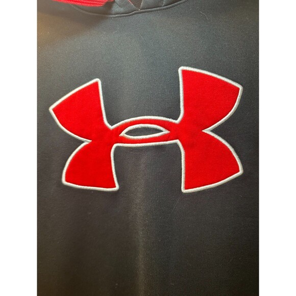 Under Armour Big Logo Fleece Hoodie Men's Size Medium Black/Red Activewear - Picture 3 of 5